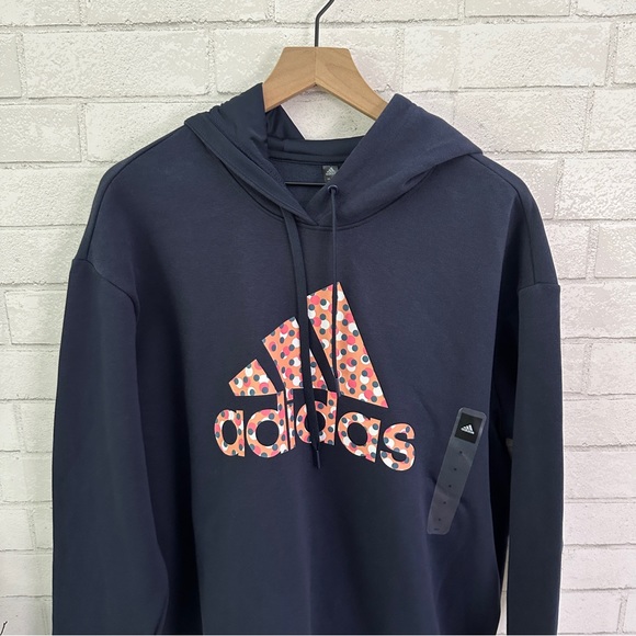ADIDAS Navy Logo Sweatshirt Hoodie - Picture 2 of 9